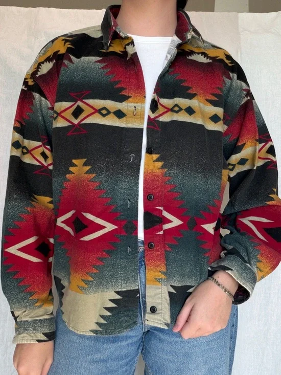 vintage woolrich aztec western button up 100% cotton fits size S-M - Picture 1 of 5